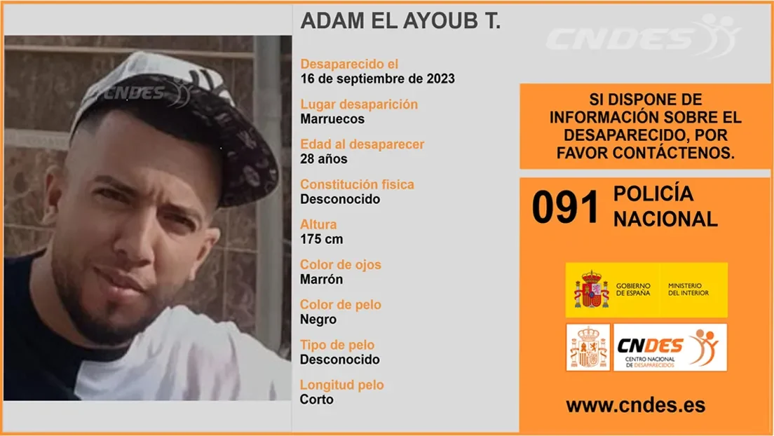 El Centro Nacional de Desaparecidos de España solicita colaboración ciudadana para localizar a un marroquí desaparecido en Marruecos