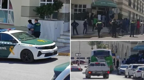 Tercer altercado en el hotel Andarax de Aguadulce donde se alojan gratis 200 inmigrantes africanos llegados en cayucos a Canarias - mayo 2025