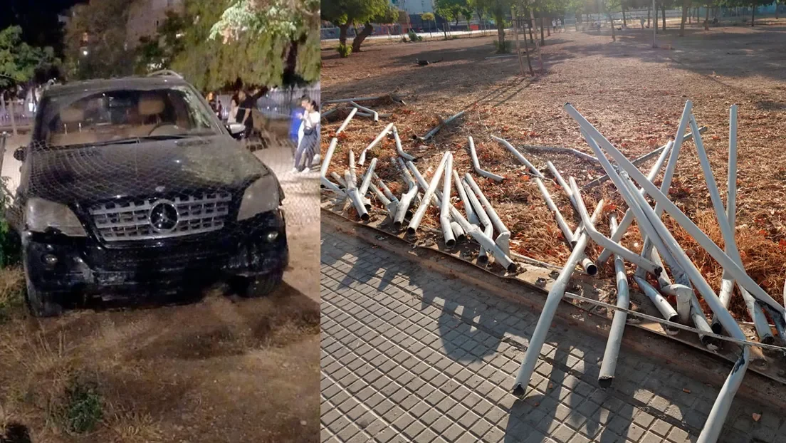 Un menor marroquí destroza la valla de un parque de Palma de Mallorca con el coche Mercedes de su padre